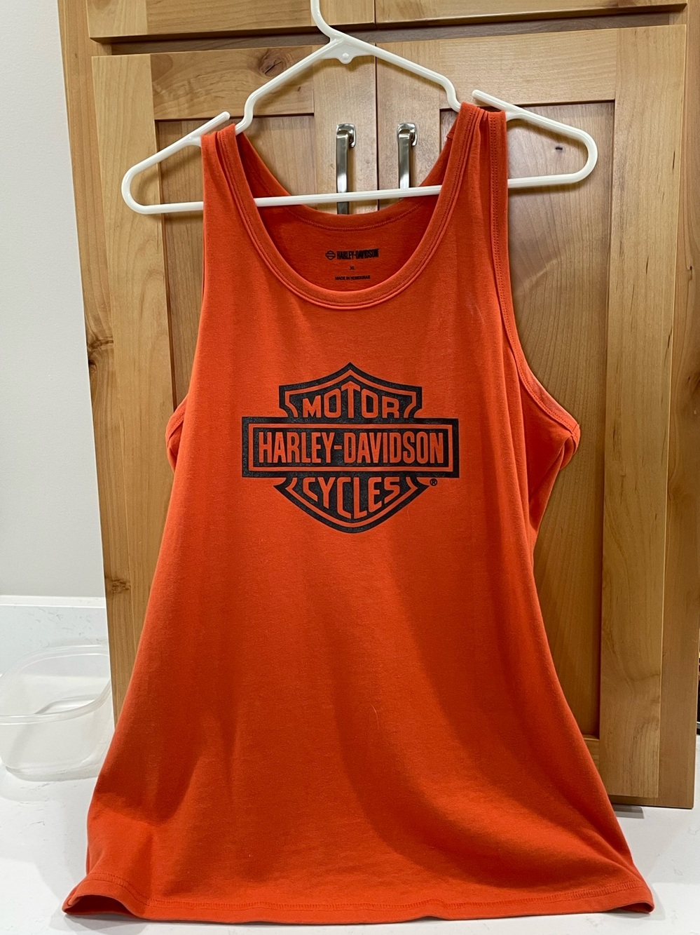 Harley-Davidson Orange Tank Top with Black Bar & Shield Logo